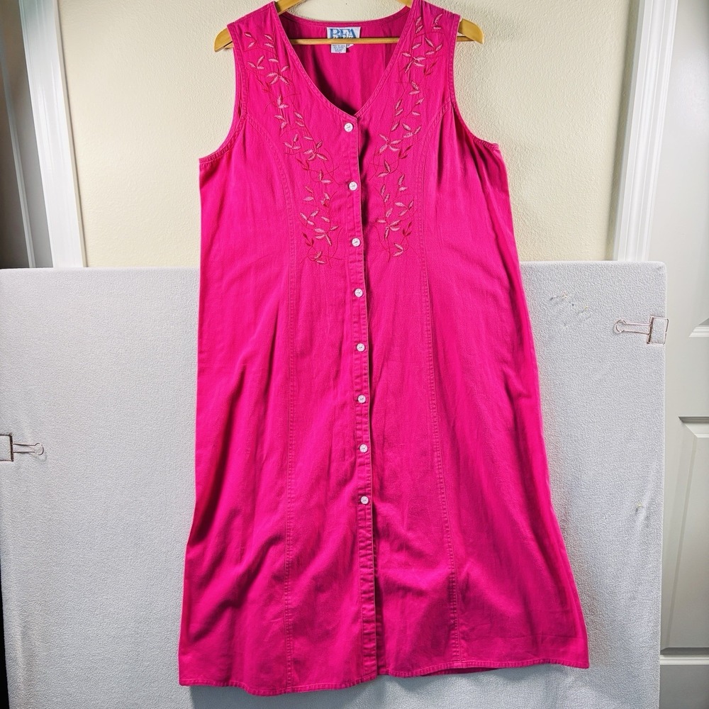 BFA Classics Button Shirt Dress Embroidery VTG Modest Sz 18 Cotton Breathable